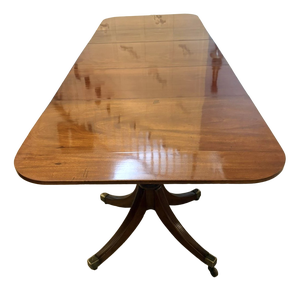 Antique Georgian Figured Mahogany 3-Pillar Extending Dining Table, 1800s