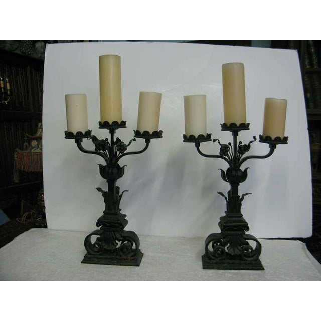 Black 19th Century Large Pair Historic Chateau Iron Candelabra - a Pair For Sale - Image 8 of 9