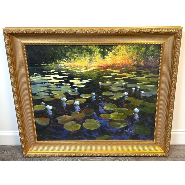 Green Barbara Applegate (American, b. 1954) Impressionist Water Lilies For Sale - Image 8 of 15