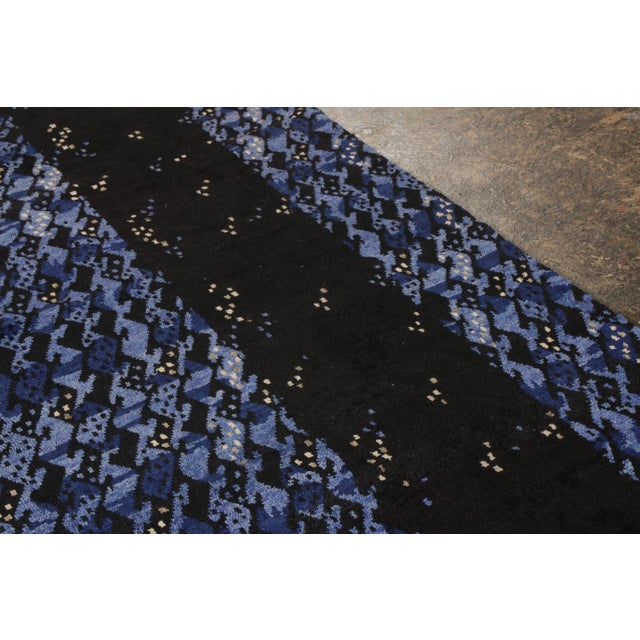 Rug & Kilim Rug & Kilim’s Scandinavian Style Rug in All Over Blue, Black Geometric Pattern For Sale - Image 4 of 9