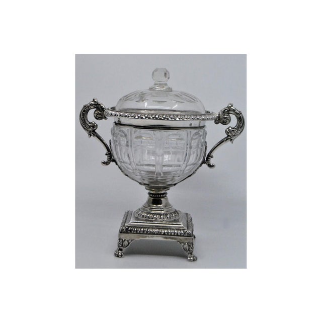 Cut Glass Compote with Silver Structure and Removable Lid For Sale - Image 4 of 8