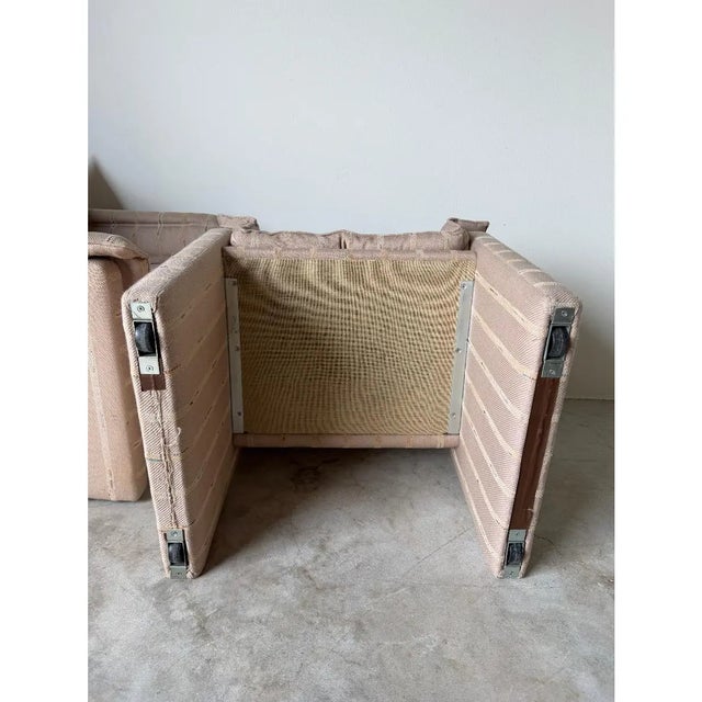 1980s Italian Postmodern Fully Upholstered Lounge Chairs on Casters – A Pair For Sale - Image 15 of 15