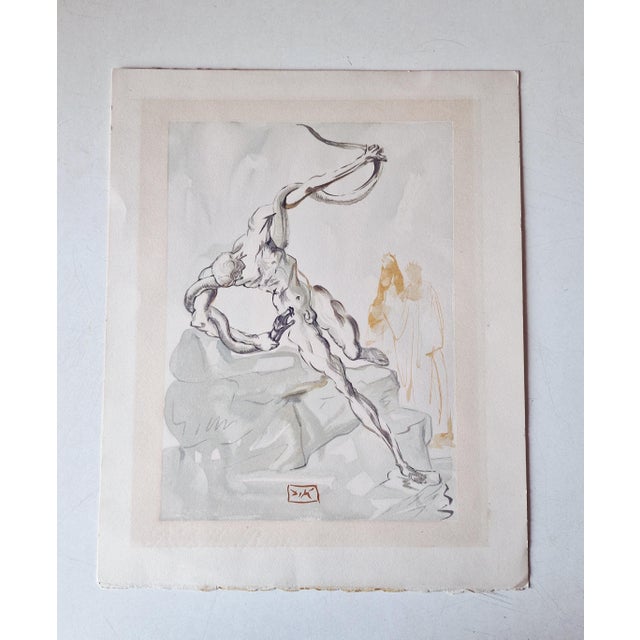 Salvador Dali's woodcut depicting Dante's Canto 24 from Paradise. Focusing on the thieves' bedlam and the punishment of...