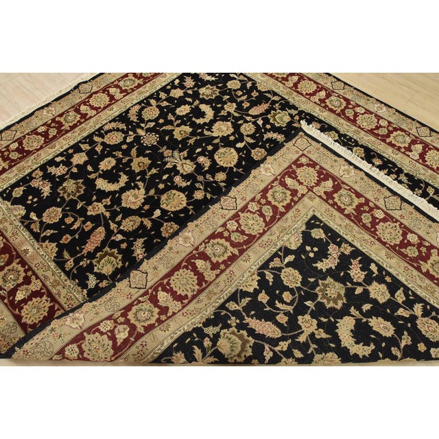 Tabriz Rug 7’9” X 9’10” Black Wool/Silk Traditional Hand-Knotted Oriental Carpet For Sale - Image 14 of 15