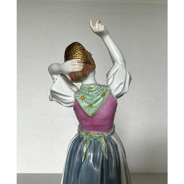 Ceramic Herend Hand-Painted Porcelain Hungarian Female Dancer Figurine With Floral Dress & Gold Headdress For Sale - Image 7 of 7