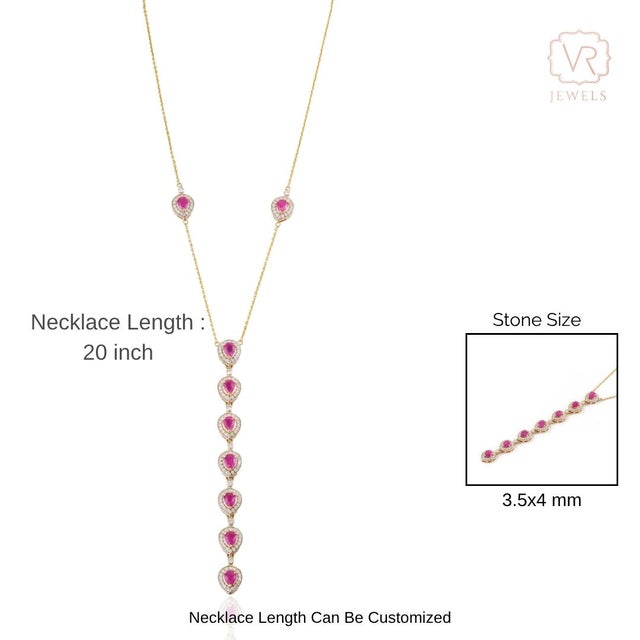 Metal 2.16 Carat Mozambique Red Ruby & Diamond Lariat Necklace in 14k Yellow Gold For Sale - Image 7 of 11