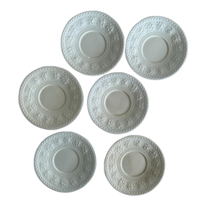 1950s Wedgwood Wellesley 7 Inch Plates Set of 6 – Cream Embossed Queensware – Made in England