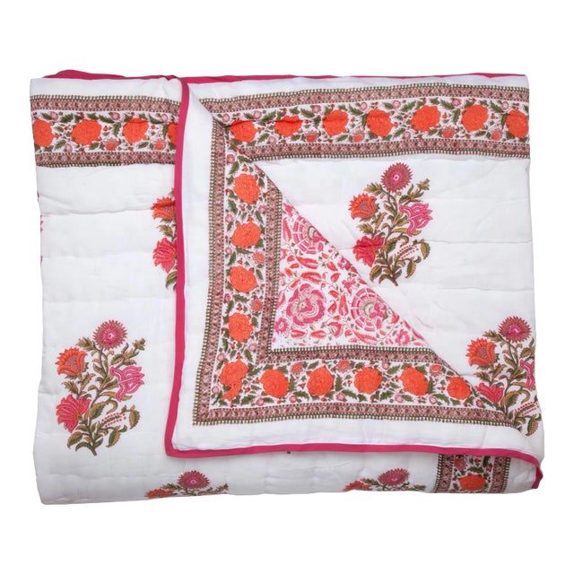 Sanya-Riyad Reversible Quilt, Twin-XL - Pink & Orange For Sale
