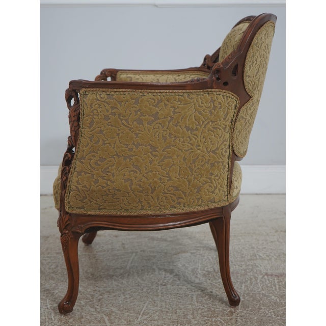 French Pair French Louis XV Wide Seat Swan Carved Frame Occasional Chairs For Sale - Image 3 of 18