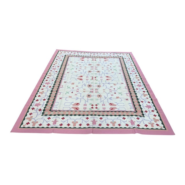 Indian Handmade Indian Pastel Flatweave | Dhurrie Kilim | 12x15 For Sale - Image 3 of 6