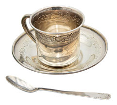 Silver Cup and Saucer with Spoon