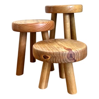Vintage Wood Tripod Stools - Set of Three For Sale