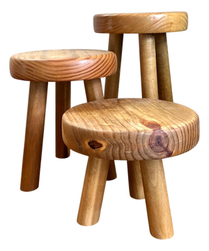 Vintage Wood Tripod Stools - Set of Three