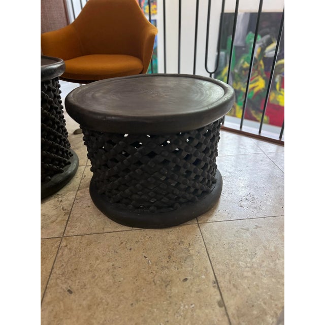 Tribal Late 20th Century African Spider Bamileke Wood Table/ Stool - A Pair For Sale - Image 3 of 11