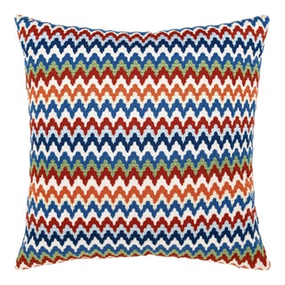 Scalamandre 22" x 22" Rainbow Mountain Crewel Pillow in Cobalt Rouge For Sale