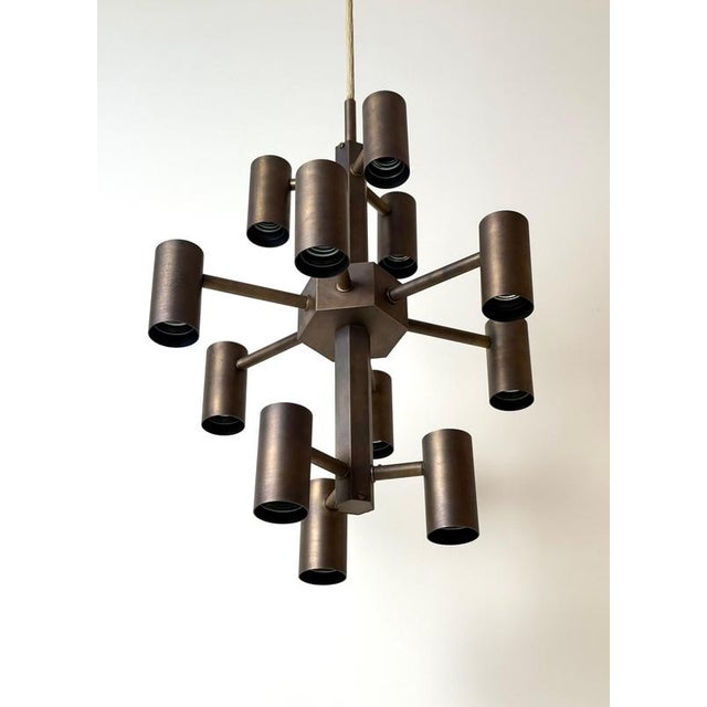 Twelve-Light Brass Chandelier by Gotthold Schönwandt, Germany, 1960s For Sale - Image 14 of 18