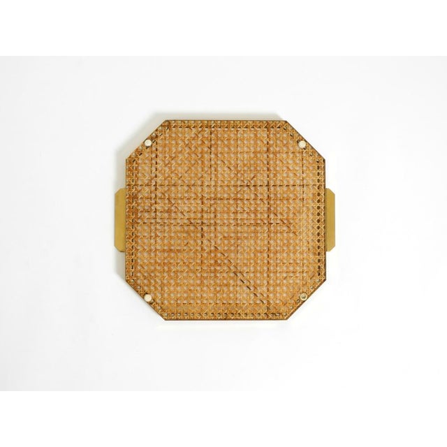 Beautiful octagonal serving tray of brass with handles, Italy 1970s. Made in the style of Christian Dior. Great Regency...