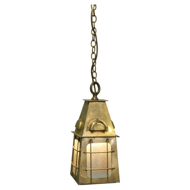 Gold Arts and Crafts Brass Hall Lantern, 1920s For Sale - Image 8 of 8
