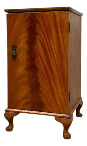 1970s French Style Bedside Cabinet or Nightstand With Figured Door, Interior Shelf, and Cabriole Legs