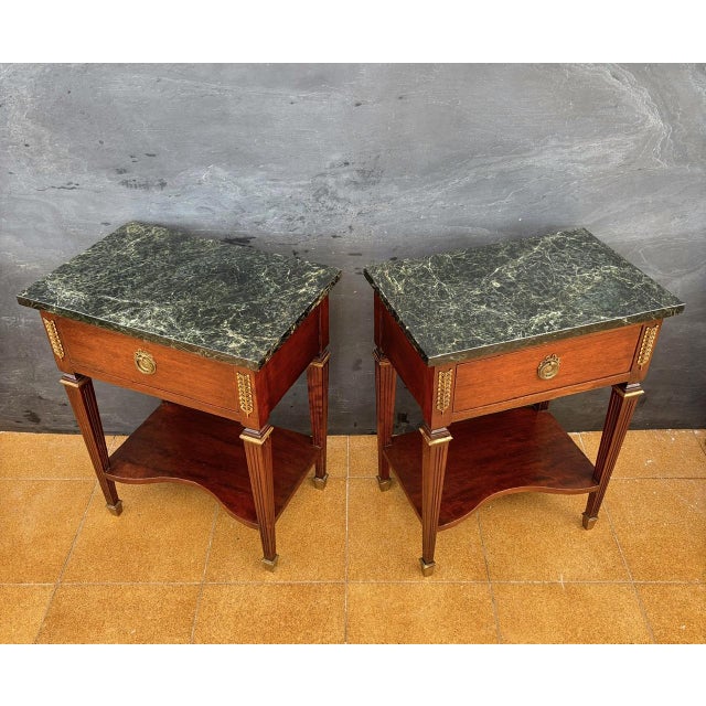 1920s French Louis XVI Style Nightstands with Marble Tops, 1920, Set of 2 For Sale - Image 5 of 15