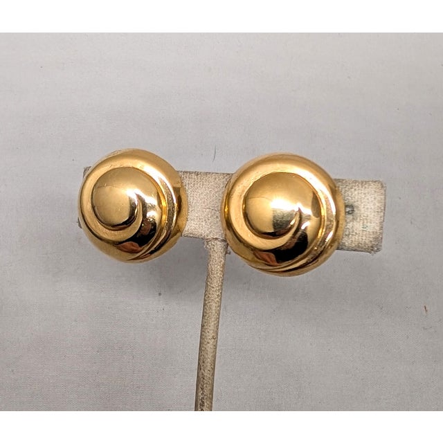 1980s Vintage 1980s Signed Lanvin Paris Round Domed Swirl Clip Earrings-2 Pieces For Sale - Image 5 of 8
