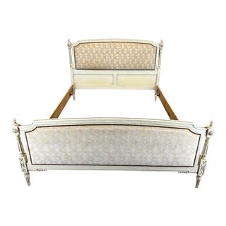 Large Vintage French Bed Frame with Carved Headboard For Sale