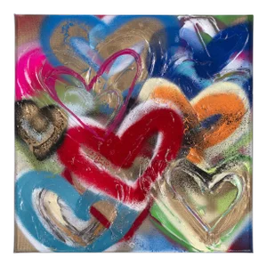 I Heart You Everyday - Framed Pop Art Inspired Textured Hearts Original Artwork by Amber Goldhammer