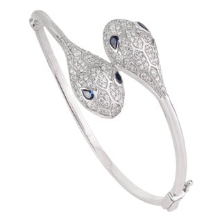 Luxury Double Headed Serpentine Cz Bangle in Sterling Silver by Carat&Her For Sale