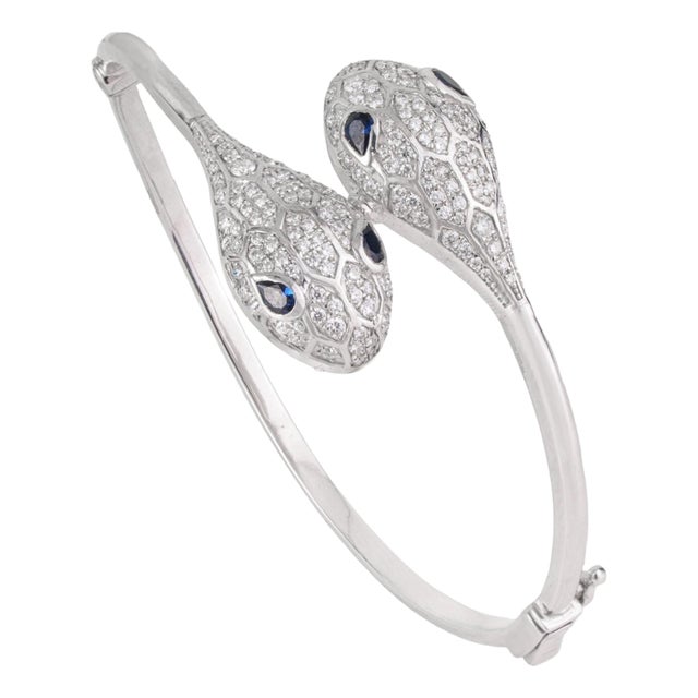 Luxury Double Headed Serpentine Cz Bangle in Sterling Silver by Carat&Her For Sale