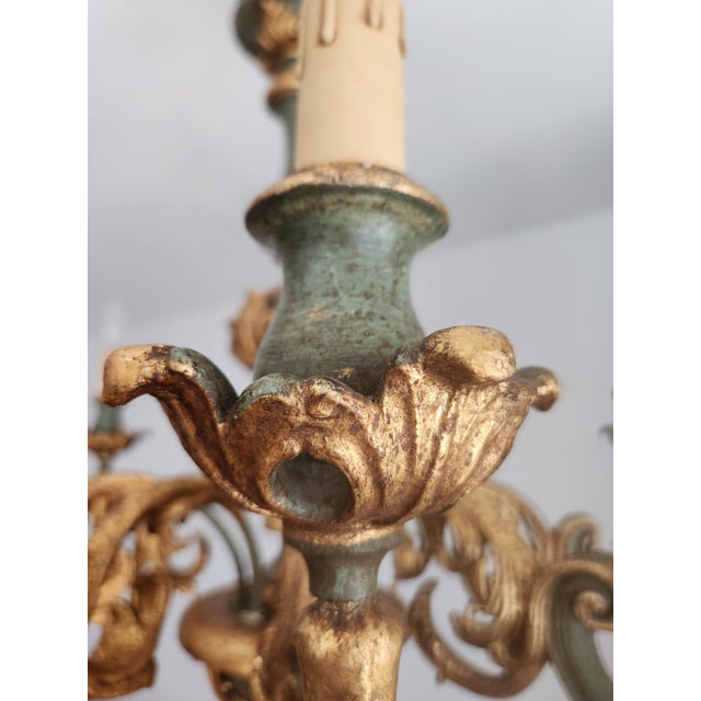 Large Vintage Louis XV Rococo Baroque Florentine Wood Carved Floral Chandelier, 1920s For Sale - Image 12 of 18