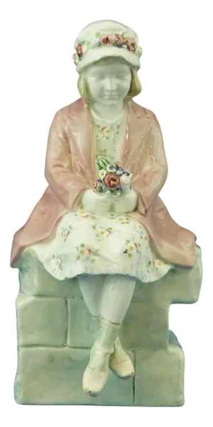 20th Century Art Nouveau Ceramic Seated Girl with a Bouquet of Flowers by Muller for Goldscheider, Austria, Early 1900s