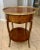 French Louis XV style 2 tier wood inlayed marquetry round side or end table. Lots of inlaid floral and urn motif...