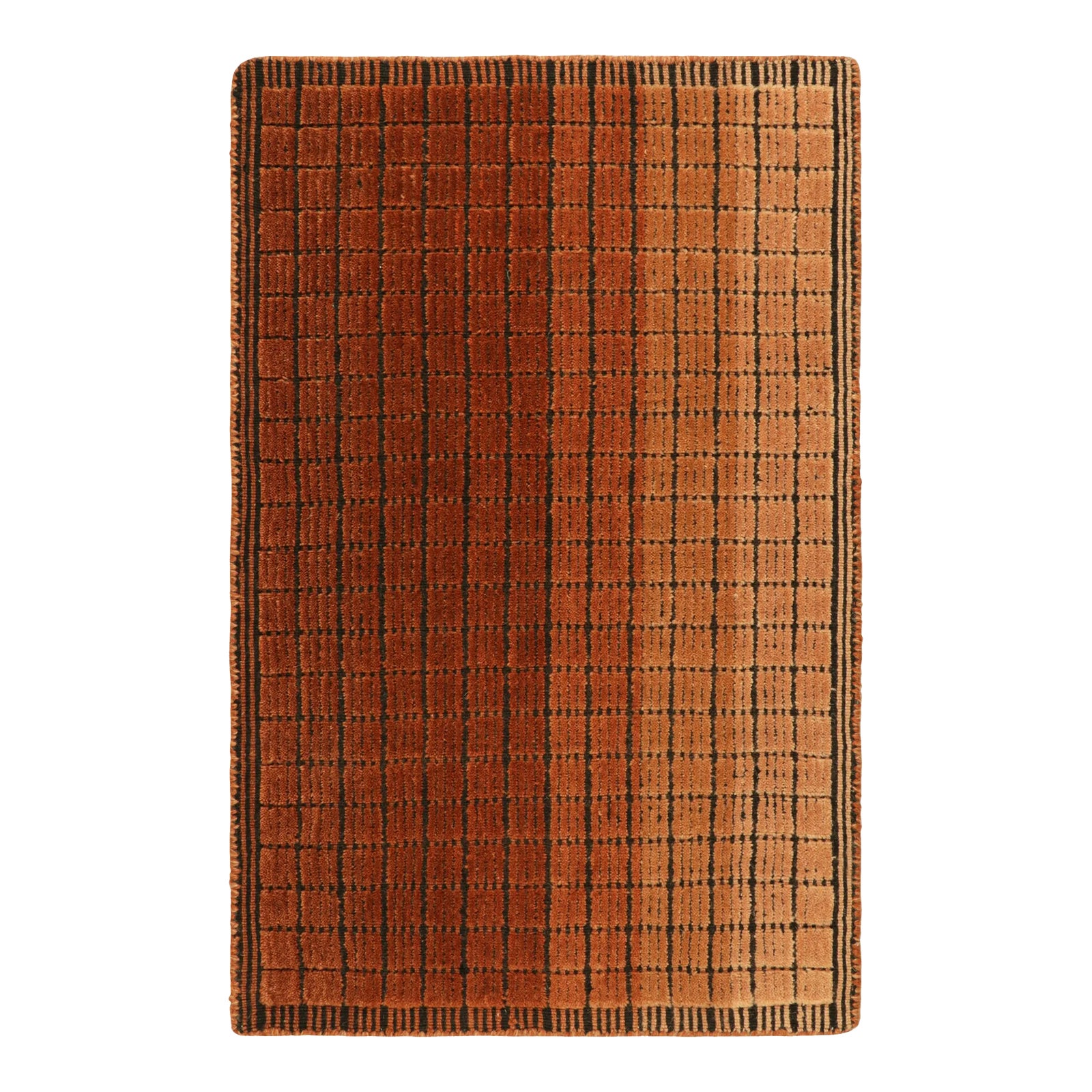 Rug & Kilim’s Gradient Rug in Creamy Beige-Brown Ombre Grid and High ...