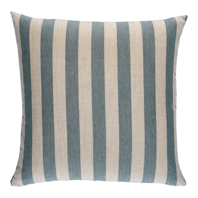 Schumacher Hanson I/O Stripe 18" Pillow In Teal For Sale