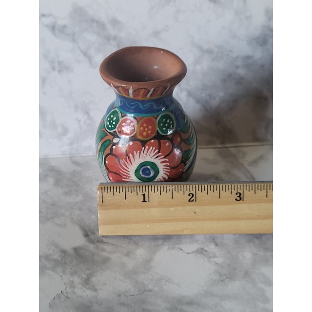 Ceramic Hand-Painted Miniature Mexican Terra Cotta Vase With Floral Design For Sale - Image 7 of 11