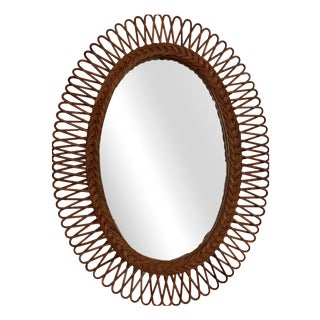 Italian Wall Mirror with Organic Wicker and Bamboo Frame, 1960s For Sale