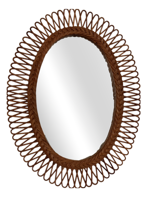 Italian Wall Mirror with Organic Wicker and Bamboo Frame, 1960s