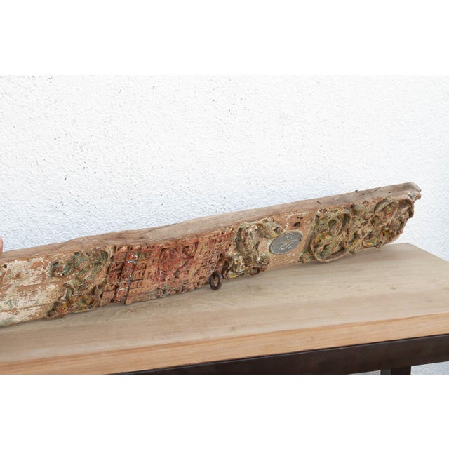 Antique Indo-French Painted Carved Lintel For Sale - Image 4 of 9