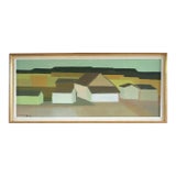 1967 Mid-Century Modern 'Golden Fields' Vintage Swedish Geometric Abstract Landscape Oil Painting, Framed For Sale