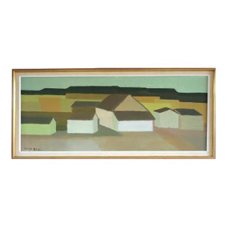 1967 Mid-Century Modern 'Golden Fields' Vintage Swedish Geometric Abstract Landscape Oil Painting, Framed For Sale
