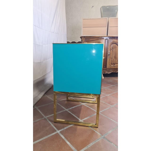 Light Blue Murano Glass Bedside Tables in Brass and Gray Velvet from Justfurnituress SRL, Set of 2 For Sale - Image 6 of 10
