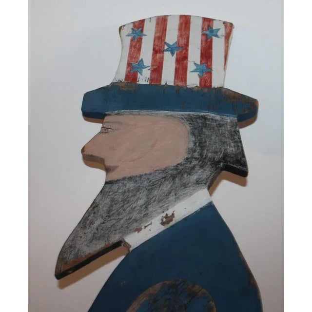 Wood Patriotic Folky Uncle Sam, Garden Ornament For Sale - Image 7 of 11