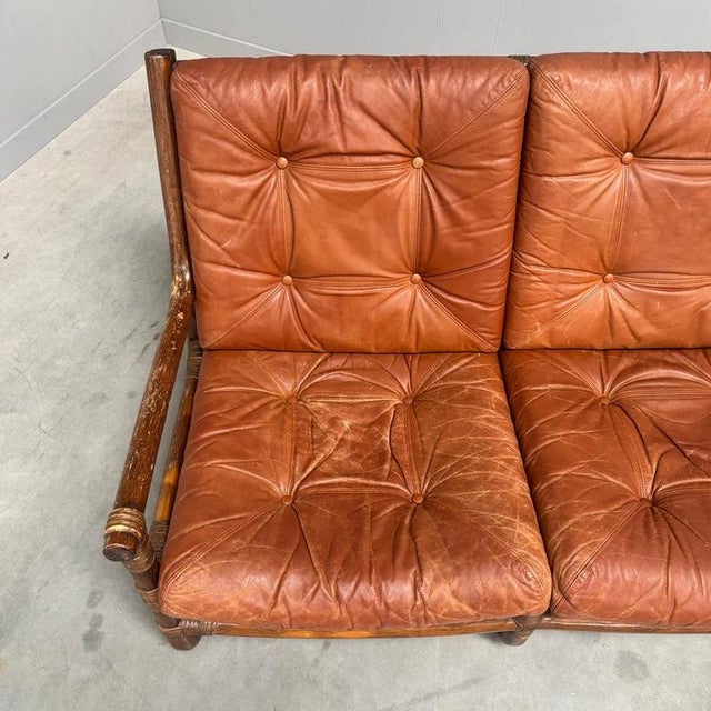 Vintage Bamboo and Leather Sofa, 1970s For Sale - Image 9 of 15