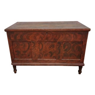 Circa 1830 Pennsylvania German Red Smoke-Painted Pine Blanket Chest With Till For Sale