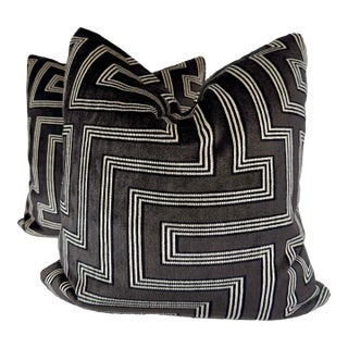 Zinc Textiles "Horace" in Carbon Velvet 22" Pillows-a Pair For Sale