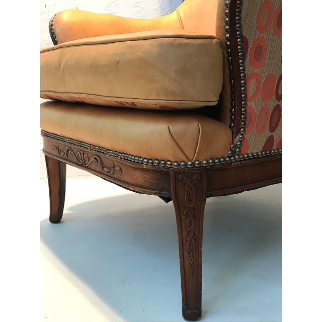 1970s Designer Knoll Upholstered High Wingback Saddle Leather Chair For Sale - Image 5 of 13