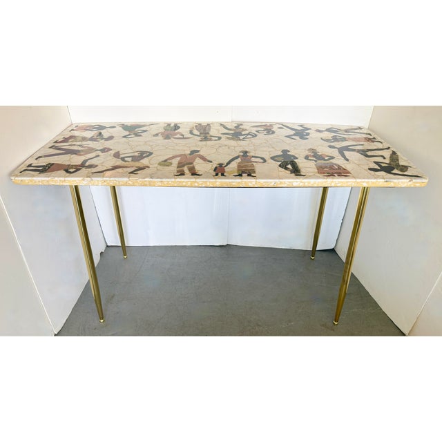 Mid-Century Modern 1960s Vintage Pietra Dura Marble/Stone Inlay Console Table/Small Table/Desk For Sale - Image 3 of 14