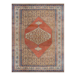 1880s Ivory Salmon Diamond Antique Persian Bakshaiesh Rug 15' X 18' Knotted Pile Wool Carpet