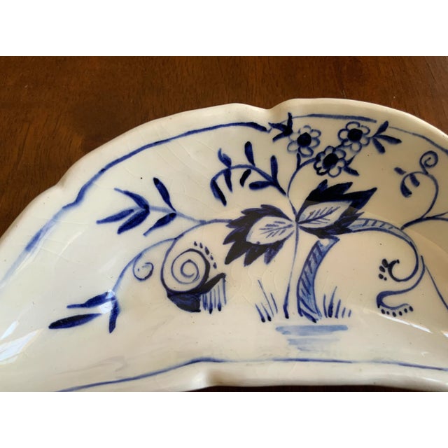 1900 - 1909 Antique Blue & White Floral Half Moon Dishes- a Pair For Sale - Image 5 of 11