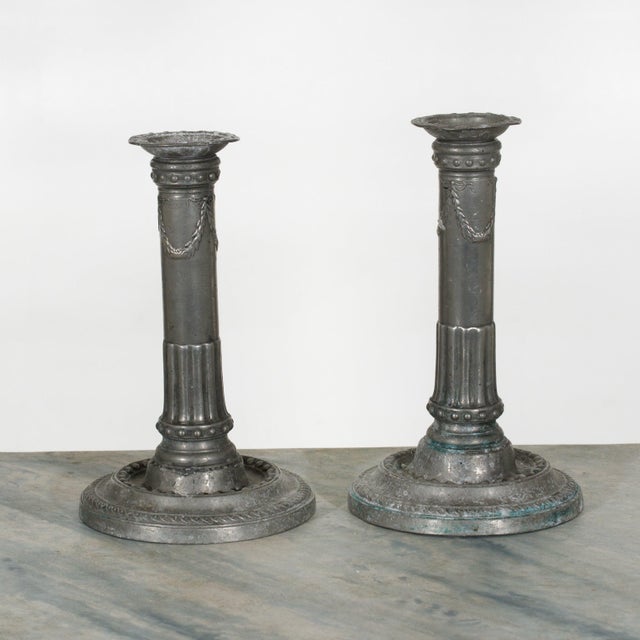 Gray Vintage Tin Candlesticks, 1770s, Set of 2 For Sale - Image 8 of 8